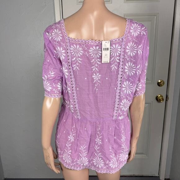 NEW Maeve Women's Shirt 16P Peasant Top Shirt Floral Embroidered Cotton Boho N5 - Picture 3 of 7